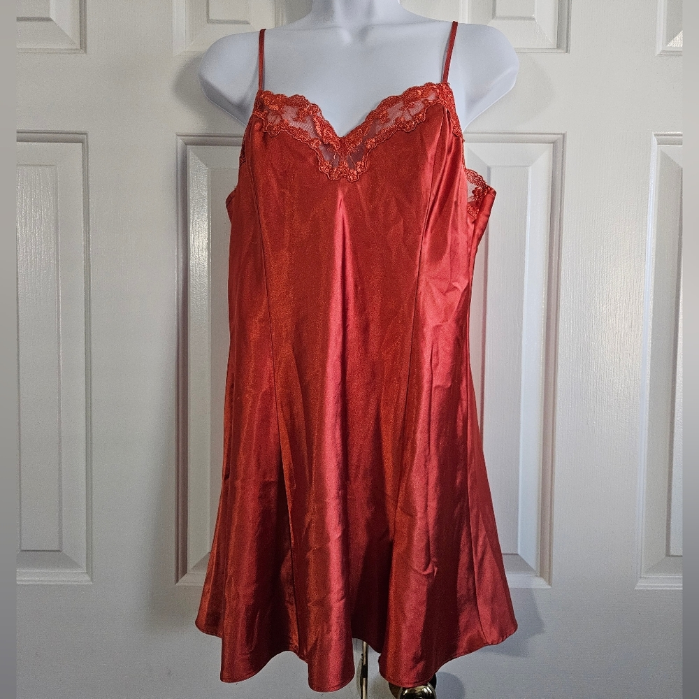 Victoria's Secret Slip Dress Babydoll Y2K Mini M Chemise Lace Lingerie Orange